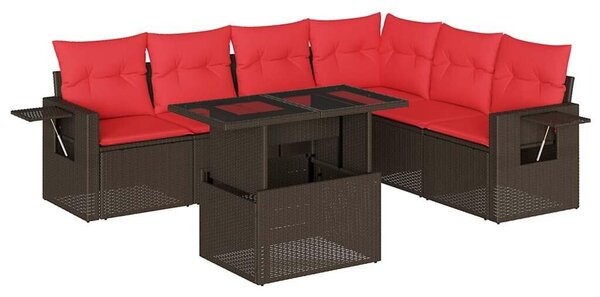 VidaXL 7 db barna polyrattan kerti kanapégarnitúra párnákkal