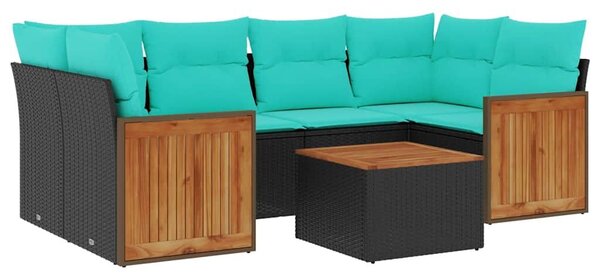 VidaXL 7 db fekete polyrattan kerti kanapégarnitúra párnákkal