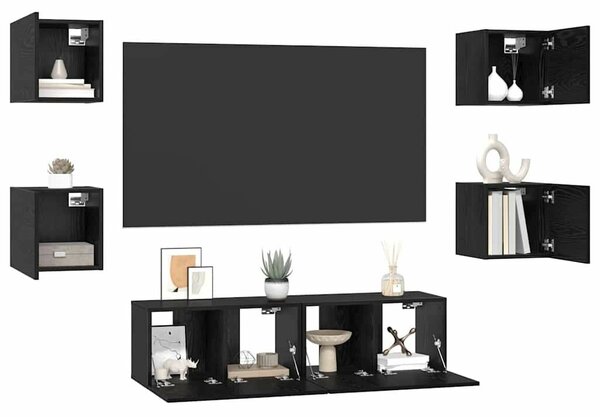 TV szekrény garnitúra Falra szerelhető 6 pcs Musta tammi