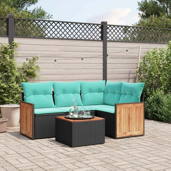 VidaXL 5 db fekete polyrattan kerti kanapégarnitúra párnákkal