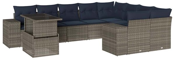 VidaXL 10 db szürke polyrattan kerti kanapégarnitúra párnákkal