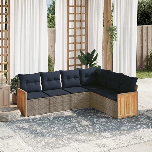 VidaXL 6 db szürke polyrattan kerti kanapégarnitúra párnákkal