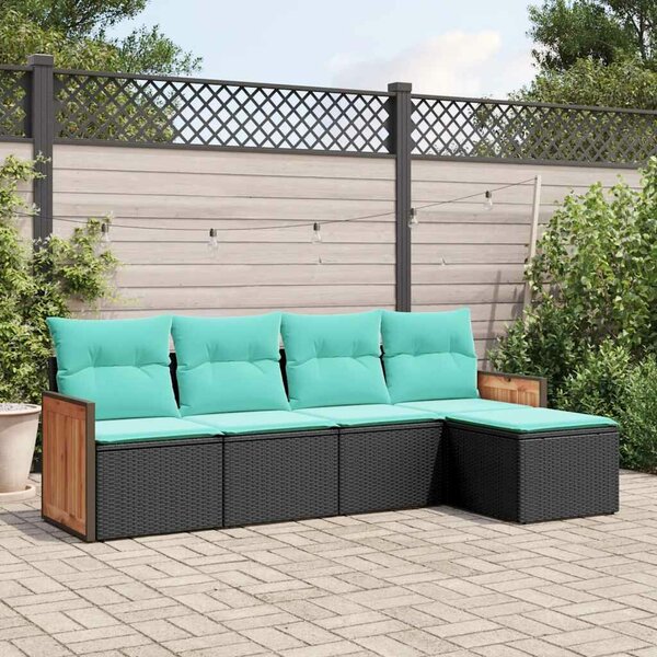 VidaXL 5 db fekete polyrattan kerti kanapégarnitúra párnákkal