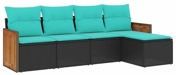 VidaXL 5 db fekete polyrattan kerti kanapégarnitúra párnákkal