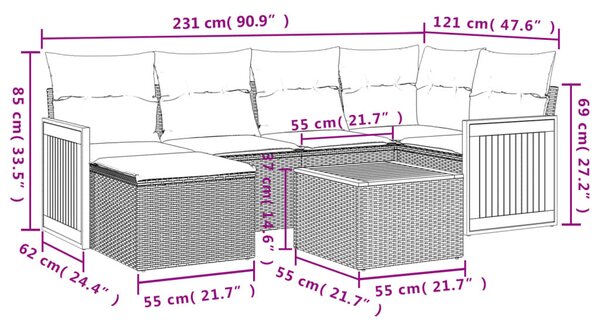 VidaXL 7 db szürke polyrattan kerti kanapégarnitúra párnákkal