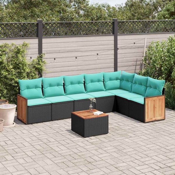 VidaXL 8 db fekete polyrattan kerti kanapégarnitúra párnákkal