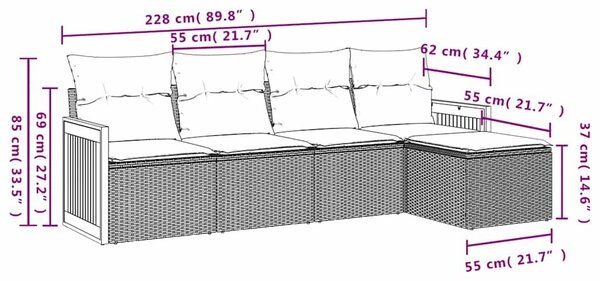 VidaXL 5 db fekete polyrattan kerti kanapégarnitúra párnákkal