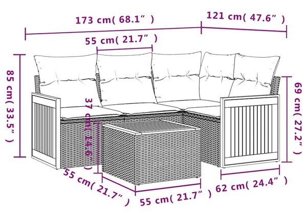 VidaXL 5 db fekete polyrattan kerti kanapégarnitúra párnákkal