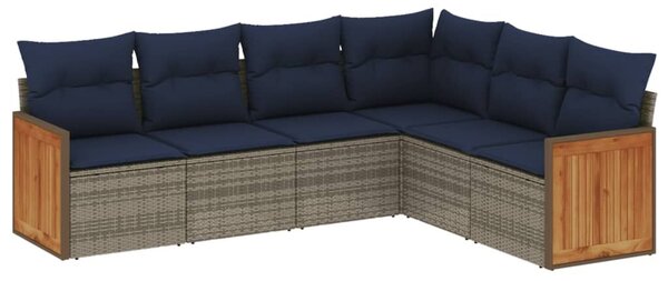 VidaXL 6 db szürke polyrattan kerti kanapégarnitúra párnákkal