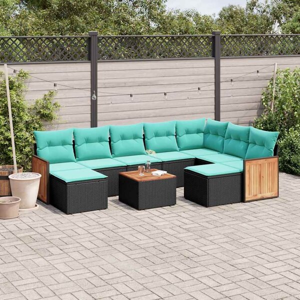 VidaXL 10 db fekete polyrattan kerti kanapégarnitúra párnákkal
