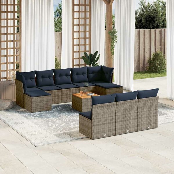 VidaXL 11 db szürke polyrattan kerti kanapégarnitúra párnákkal