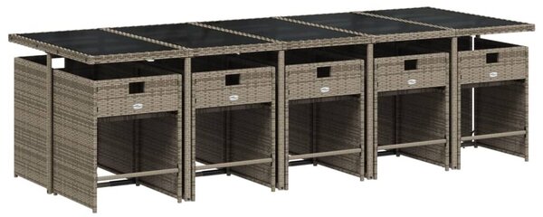 VidaXL 11 db szürke polyrattan kerti étkezőgarnitúra párnákkal