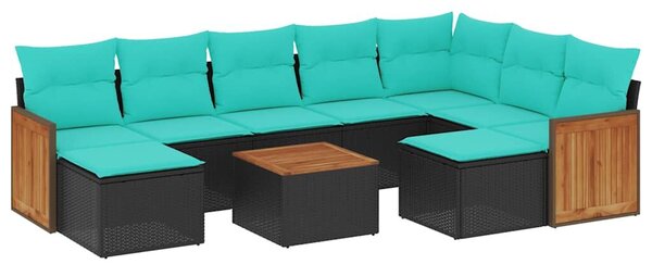 VidaXL 10 db fekete polyrattan kerti kanapégarnitúra párnákkal