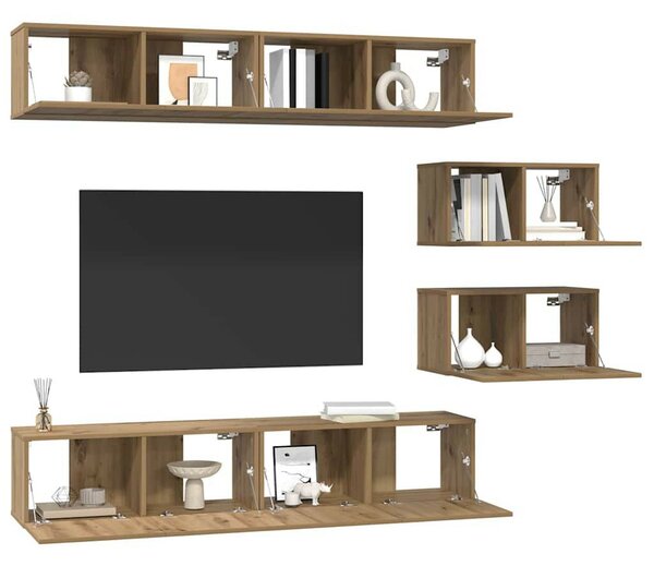 TV Szekrény Szett 6 pcs kézműves tölgy 80 x 30 x 30 cm Közepes