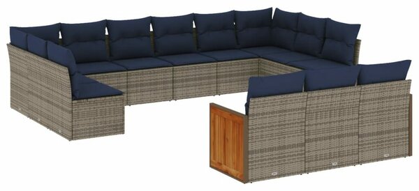 VidaXL 13 db szürke polyrattan kerti kanapégarnitúra párnákkal