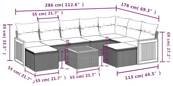 VidaXL 10 db fekete polyrattan kerti kanapégarnitúra párnákkal