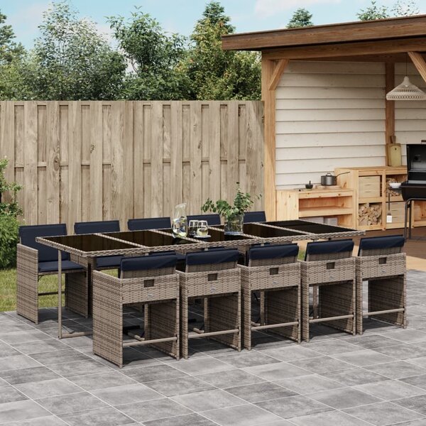 VidaXL 11 db szürke polyrattan kerti étkezőgarnitúra párnákkal
