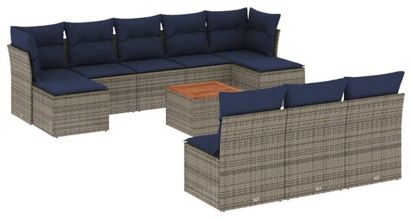 VidaXL 11 db szürke polyrattan kerti kanapégarnitúra párnákkal