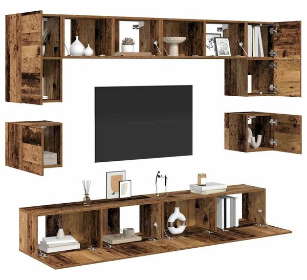 TV szekrény garnitúra 8 pcs Régi fa 100 x 30 x 30 cm Faanyag