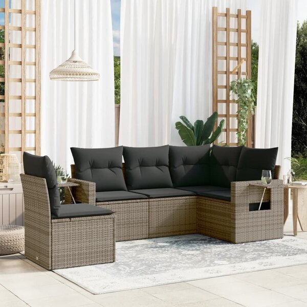 VidaXL 5 db szürke polyrattan kerti kanapégarnitúra párnákkal