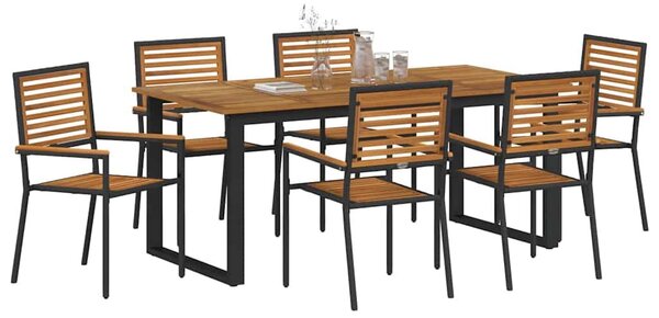 VidaXL Kert étkező szett 7 pcs Fekete Tömör Akácfa