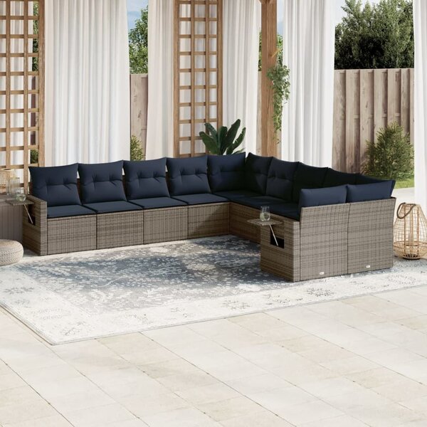VidaXL 10 db szürke polyrattan kerti kanapégarnitúra párnákkal