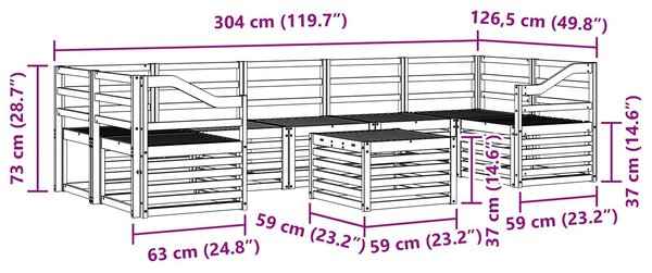 VidaXL Kültéri kanapé szett 8 pcs Fehér Tömör Akácfa