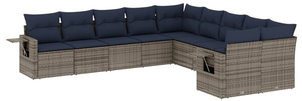 VidaXL 10 db szürke polyrattan kerti kanapégarnitúra párnákkal