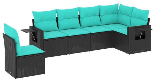 VidaXL 6 db fekete polyrattan kerti kanapégarnitúra párnákkal