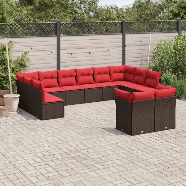 VidaXL 12 db barna polyrattan kerti kanapégarnitúra párnákkal