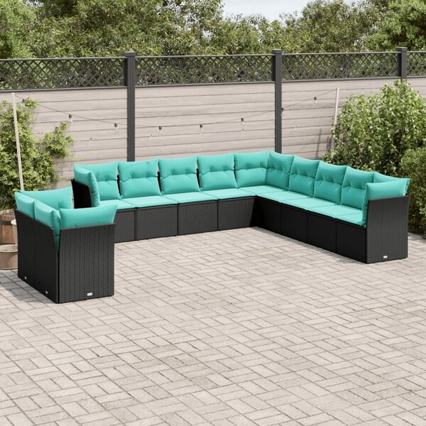 VidaXL 11 db fekete polyrattan kerti kanapégarnitúra párnákkal