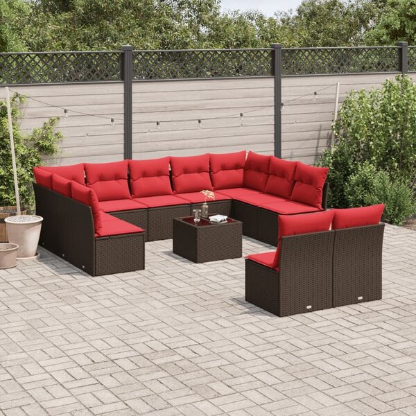 VidaXL 12 db barna polyrattan kerti kanapégarnitúra párnákkal