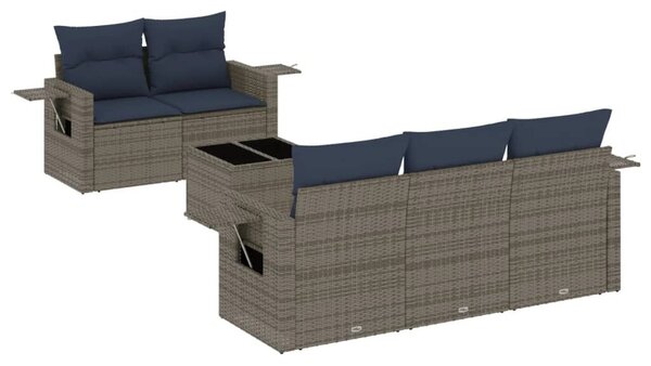 VidaXL 6 db szürke polyrattan kerti kanapégarnitúra párnákkal