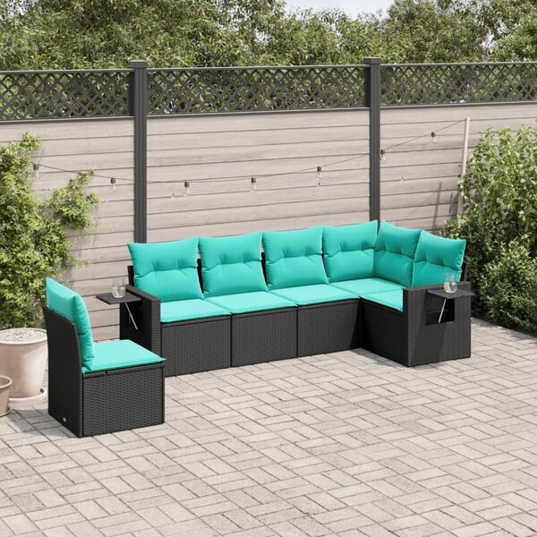 VidaXL 6 db fekete polyrattan kerti kanapégarnitúra párnákkal