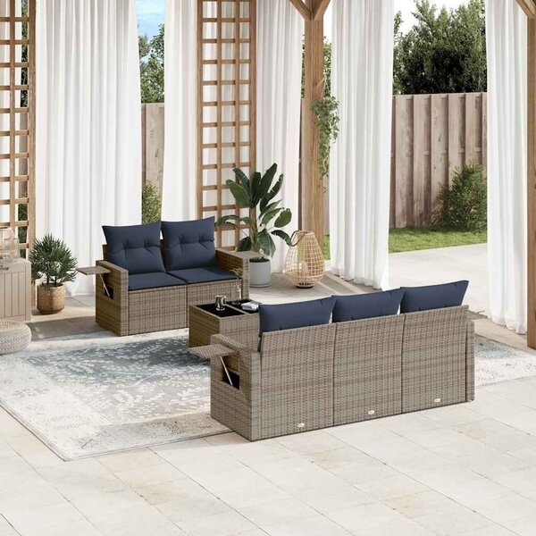 VidaXL 6 db szürke polyrattan kerti kanapégarnitúra párnákkal