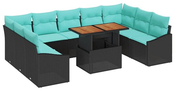 VidaXL Kerti Kanapé Szett 10 db 9-Ülőhelyek száma Fekete és Türkiz