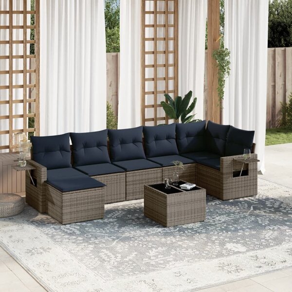 VidaXL 8 db szürke polyrattan kerti kanapégarnitúra párnákkal