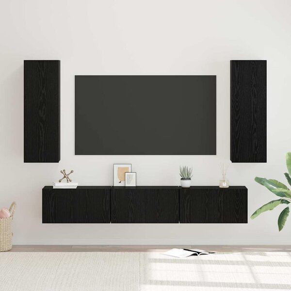 TV szekrény garnitúra Falra szerelhető 5 pcs Musta tammi