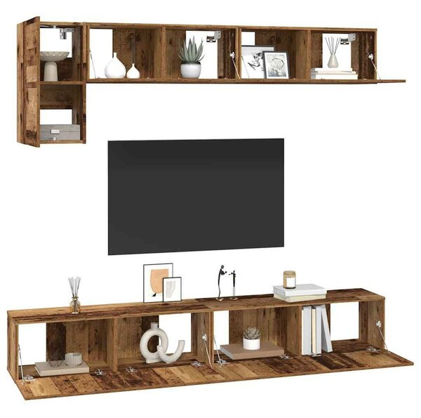TV szekrény garnitúra 5 pcs Régi fa 100 x 30 x 30 cm Faanyag