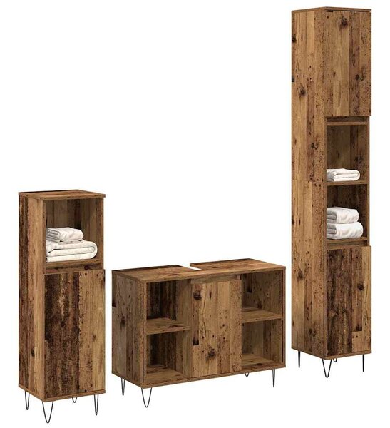 Fürdőszoba Bútor Szett 3 pcs Öreg fa 30 x 30 x 180 cm Faanyag