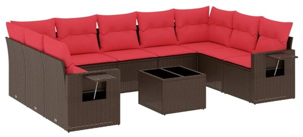 VidaXL 10 db barna polyrattan kerti kanapégarnitúra párnákkal