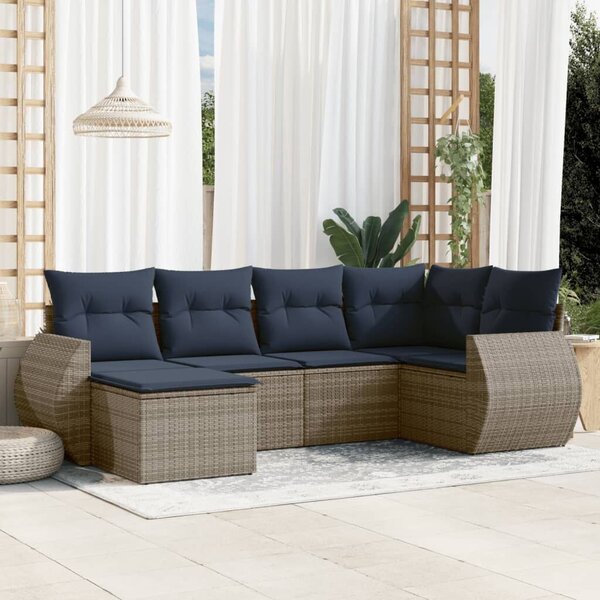 VidaXL 6 db szürke polyrattan kerti kanapégarnitúra párnákkal