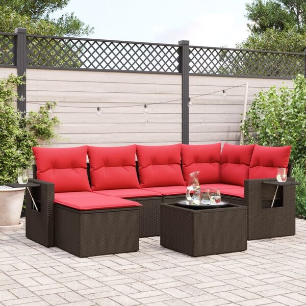VidaXL 7 db barna polyrattan kerti kanapégarnitúra párnákkal