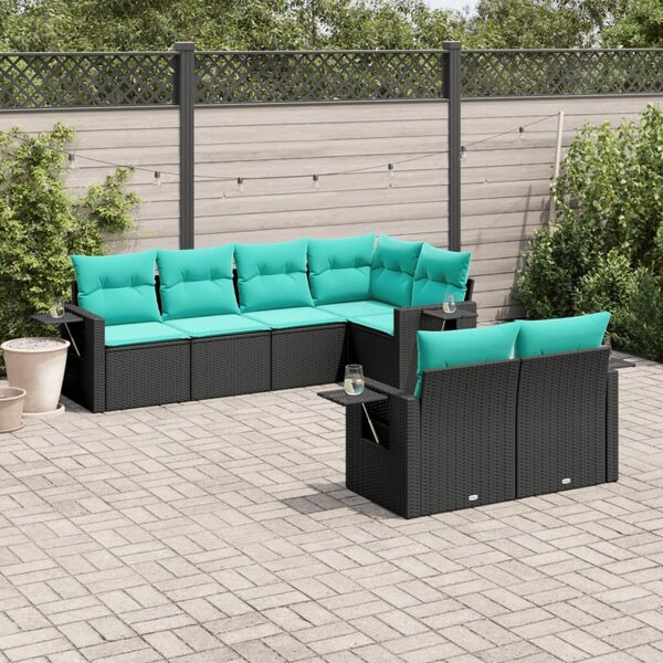 VidaXL 7 db fekete polyrattan kerti kanapégarnitúra párnákkal