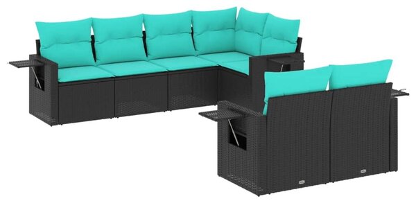 VidaXL 7 db fekete polyrattan kerti kanapégarnitúra párnákkal