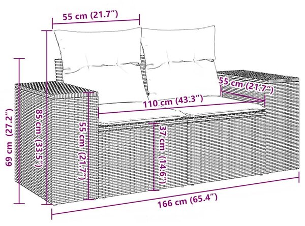 VidaXL 11 db szürke polyrattan kerti kanapégarnitúra párnákkal