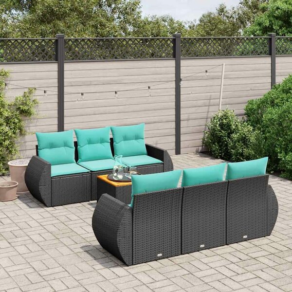 VidaXL 7 db fekete polyrattan kerti kanapégarnitúra párnákkal