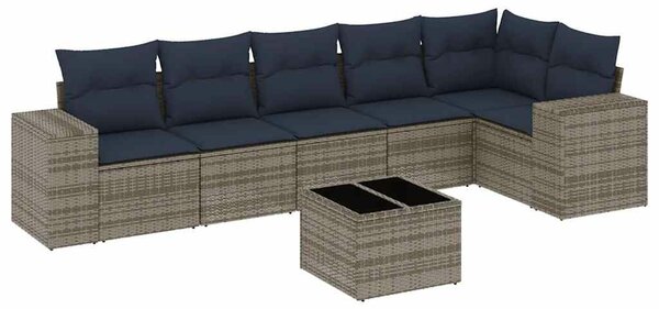 VidaXL 7 db szürke polyrattan kerti kanapégarnitúra párnákkal