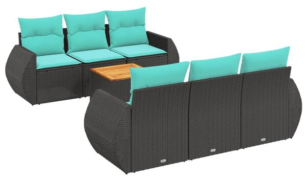 VidaXL 7 db fekete polyrattan kerti kanapégarnitúra párnákkal