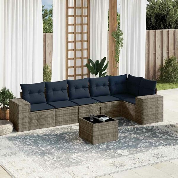 VidaXL 7 db szürke polyrattan kerti kanapégarnitúra párnákkal